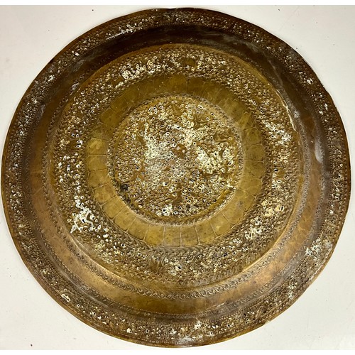 303 - LARGE INDIAN CIRCULAR PIERCED BRASS TRAY. Approx. 60cm Dia.