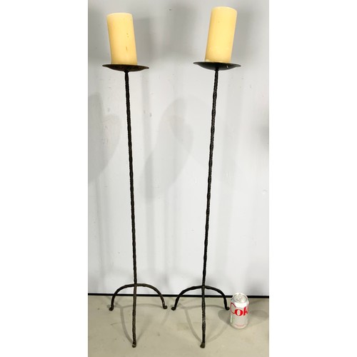 323 - TWO PAIRS OF WROUGHT IRON TABLE CANDLESTICKS