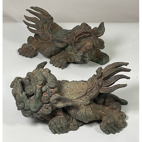 324 - PR. ORIENTAL, HEAVY, CAST METAL LION DOG FIGURES