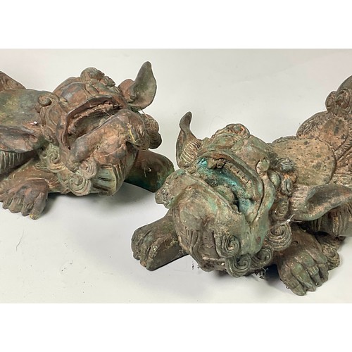 324 - PR. ORIENTAL, HEAVY, CAST METAL LION DOG FIGURES