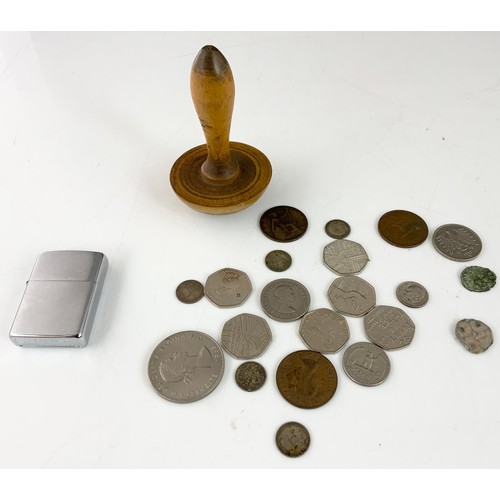 351 - COINS INC 50p , LEAD TOKEN. ETC & ZIPPO LIGHTER