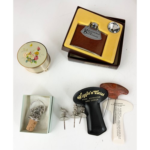 345 - MISC. ITEMS INC. STRATTON COMPACTS, BOXED, HIP FLASK, BOXED, MUSICAL JEWELLERY BOX, CORK EXTRACTOR, ... 