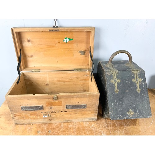 328 - TOOL BOX, COAL SCUTTLE, COPPER TEAPOT ETC