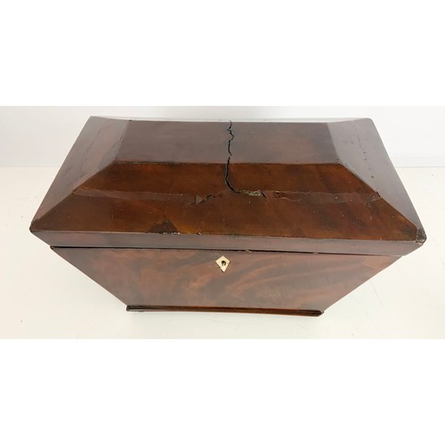 367 - MAHOGANY SARCOPHAGUS SHAPED TEA CADDY WIDTH 34cm