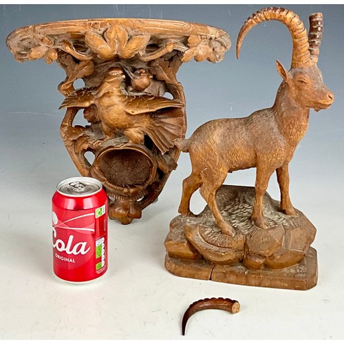 362 - BLACK FOREST CARVED WOODEN WALL BRACKET TOGETHER WITH CARVED WOOD MOUNTAIN GOAT A/F