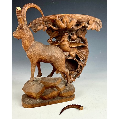 362 - BLACK FOREST CARVED WOODEN WALL BRACKET TOGETHER WITH CARVED WOOD MOUNTAIN GOAT A/F