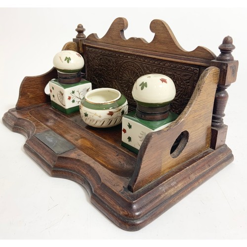 386 - DESK STAND  / DESK SET WITH PORCELAIN INK WELLS