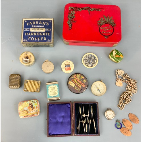 394 - QTY. NOVELTY ITEMS INC. ADVERTISING VESTA CASES, COMPASS, WRIST WATCH, ADVERTISING TAPE MEASURES, WA... 