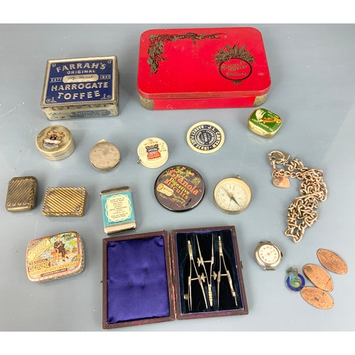 394 - QTY. NOVELTY ITEMS INC. ADVERTISING VESTA CASES, COMPASS, WRIST WATCH, ADVERTISING TAPE MEASURES, WA... 