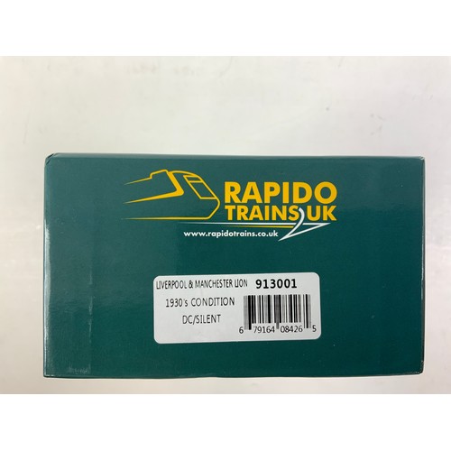 529 - RAPIDO TRAINS, BOXED LIVERPOOL & MANCHESTER LION 913001 1930'S CONDITION, DC/SILENT, APPEARS UNOPENE... 