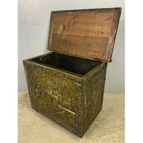 354 - EMBOSSED BRASS COAL  BIN / BUCKET WITH LINER WIDTH 61cm