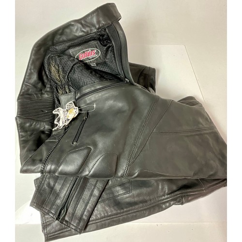 468 - TWO PAIRS LEATHER MOTORCYCLE TROUSERS. SIZE 14 JTS SPORTING LEATHWARE AND EURO 52/USA 42 COLLINS LEA... 