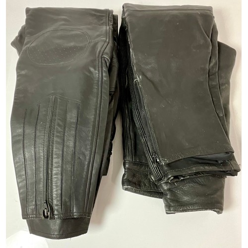 468 - TWO PAIRS LEATHER MOTORCYCLE TROUSERS. SIZE 14 JTS SPORTING LEATHWARE AND EURO 52/USA 42 COLLINS LEA... 