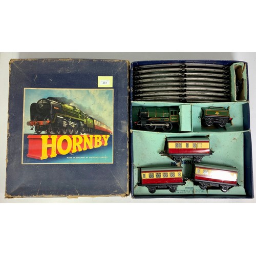 461 - HORNBY 0 GAUGE, BOXED SET, PASSENGER SET NO 51, WITH LOCOMOTIVE 50153, 3 COACHES & QTY OF TRACK