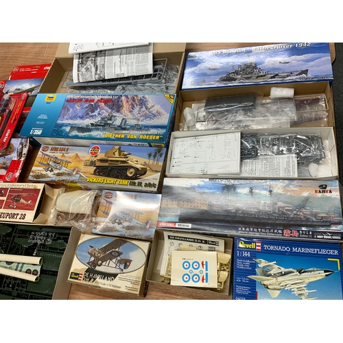 137 - PLASTIC MODEL KITS, ZVEZDA 9043 GERMAN DESTROYER Z-17, KAJIKA JAPANESE BATTLECRUISER,  AVRO 504 SEAL... 