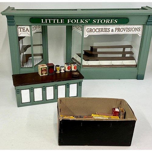 49 - LITTLE FOLKS STORES, A C.1910 STYLE MODEL SHOP FRONT AND COUNTER TOGETHER WITH ACCESSORIES INC VINTA... 