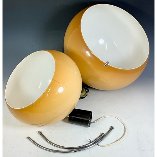 262 - MODERNIST CHROME AND PERSPEX STANDARD LAMP 180cm TALL AND A PAIR OF SIMILAR STYLE CEILING FITTINGS O... 