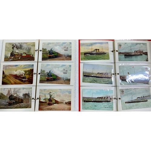 277 - THREE ALBUMS OF RAILWAY & STEAMSHIP RELATED POSTCARDS, MANY PRE GROUPING, A GOOD COLLECTION WELL DIS... 