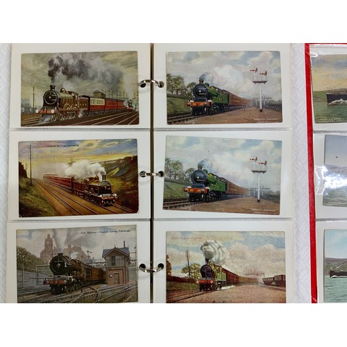 277 - THREE ALBUMS OF RAILWAY & STEAMSHIP RELATED POSTCARDS, MANY PRE GROUPING, A GOOD COLLECTION WELL DIS... 