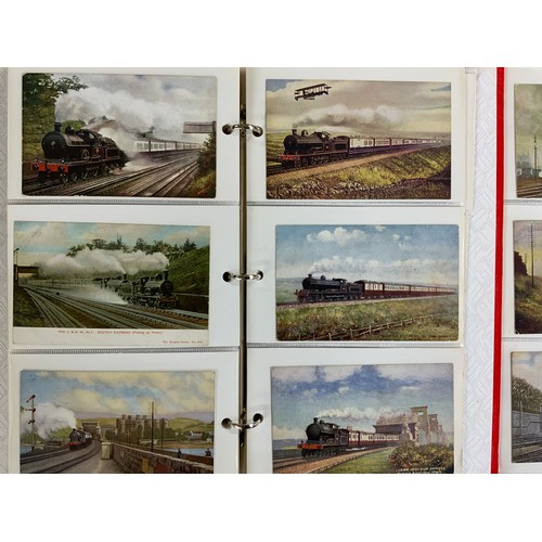 277 - THREE ALBUMS OF RAILWAY & STEAMSHIP RELATED POSTCARDS, MANY PRE GROUPING, A GOOD COLLECTION WELL DIS... 