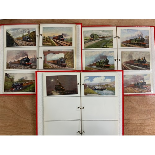 277 - THREE ALBUMS OF RAILWAY & STEAMSHIP RELATED POSTCARDS, MANY PRE GROUPING, A GOOD COLLECTION WELL DIS... 