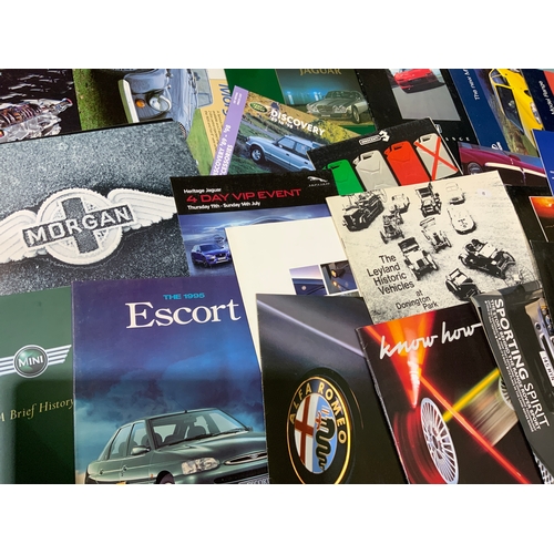 22 - COLLECTION OF CAR BROCHURES, INC MORGAN, ALFA ROMEO, MORGAN, FIAT, MORRIS MINOR, JAJUAR, PEUGEOT