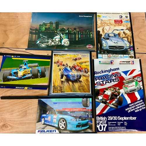 27 - ASSORTED MOTOR RACING AND CAR POSTERS, INC TOYOTA SCHUMACHER, TRULLI, GOOD YEAR EAGLES MANSELL ( WIT... 