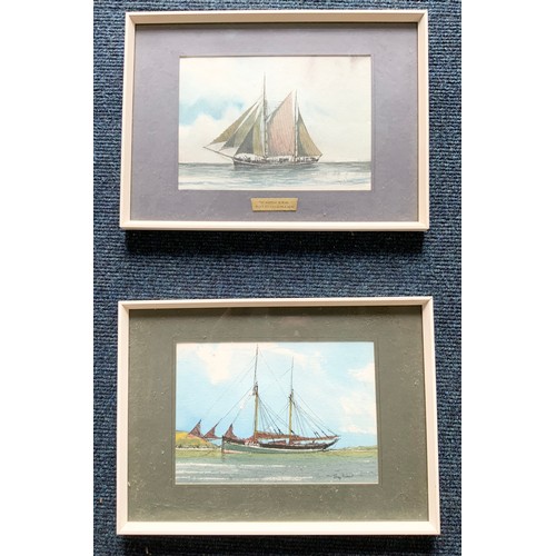 22 - 4 OIL PAINTINGS IN GILT FRAMES LANDSCAPES AND 2 WATERCOLOUR PAINTINGS OF BOATS IN A HARBOUR