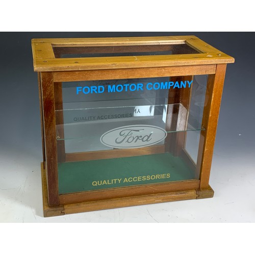 2 - FORD MOTOR COMPANY QUALITY ACCESSORIES GLAZED DISPLAY CABINET, APPROX. 46 X 40 X 25 CM