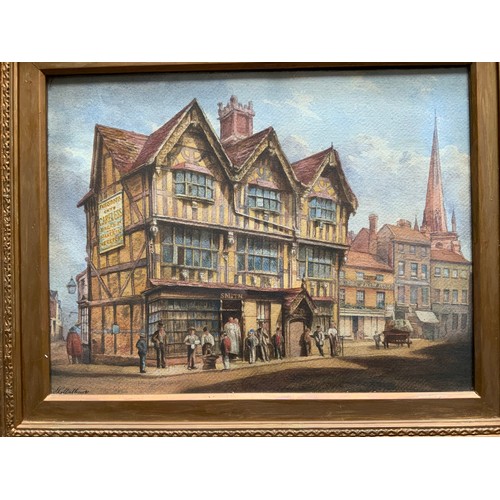 25 - GOOD QUALITY WATERCOLOUR OF THE OLD HOUSE HEREFORD WITH INDISTINCT SIGNATURE IN GILT FRAME  43cm x  ... 