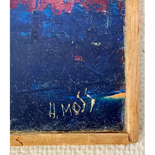 15 - FRAMED ABSTRACT OIL WITH SIGNATURE, POSSIBLY H. MOSS. Approx. 38 x 20.5cm