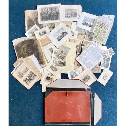 40 - PORTFOLIO CONTAINING QTY. UNFRAMED WATERCOLOURS, ETCHINGS AND PRINTS (this lot contains a large numb... 