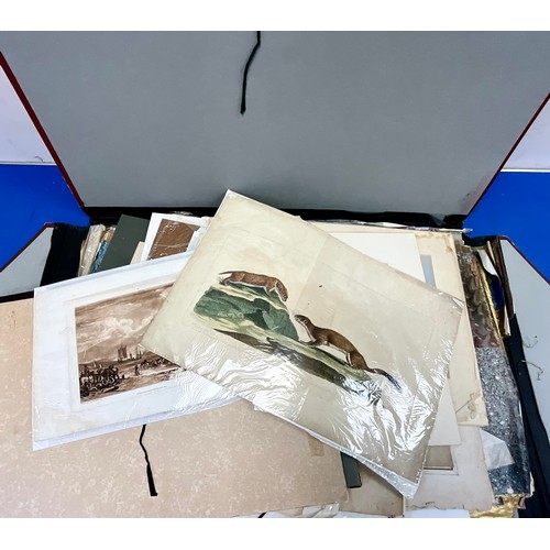 44 - PORTFOLIO CONTAINING QTY. UNFRAMED WATERCOLOURS, ETCHINGS AND PRINTS (this lot contains a large numb... 