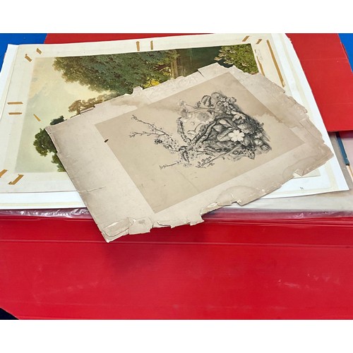 45 - PORTFOLIO CONTAINING QTY. UNFRAMED WATERCOLOURS, ETCHINGS AND PRINTS (this lot contains a large numb... 