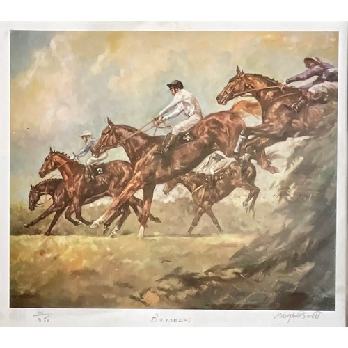 65 - 3 SIGNED LTD EDITION HORSE RACING PRINTS - STEEPLE CHASERS 607/850 AND BEECHERS 56/850 BOTH BY MARGA... 