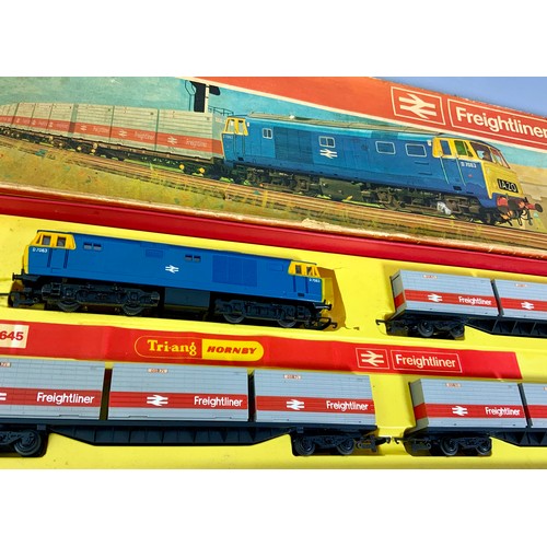 305 - TRIANG HORNBY BOXED R645 BR FREIGHTLINER SET WITH CLASS 35 HYMEK & 3 FREIGHTLINER WAGONS