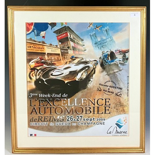 4 - FRAMED MOTOR RACING POSTER / PRINT, L’EXCELLENCE AUTOMOBILE DE REIMS 26 & 27 SEPT 2009. SPECIAL GUES... 