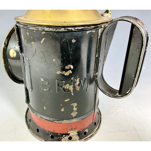 292 - RAILWAY HAND LAMP, BLACK & BRASS, IMPRESSED BR (W), 3 ASPECT, WICK MARKED BR(WR) BRASS COLLAR