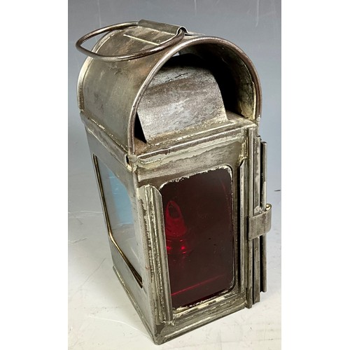 289 - 3 ASPECT HAND LAMP POLISHED BACK TO METAL, MARKED BR(W), T/A AN OIL CAN MARKED BR(W)