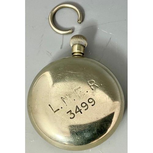 279 - A LNER RECORD NICKEL POCKET WATCH ENGRAVED TO REAR LNER 3499