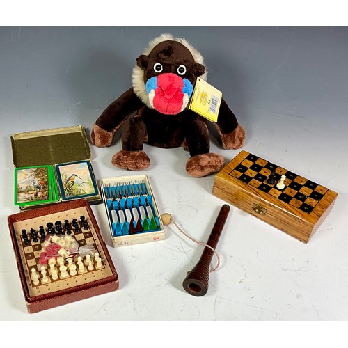 51 - A KEEL TOYS 'MANDRILL', WITH TAG & LABEL, SMALL CHESS & DRAUGHT BOARD.