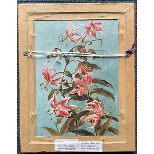 76 - DOUBLE SIDED CERAMIC PLAQUE PAINTED WITH POPPIES AND LILIES ON THE REVERSE, APPROX. 30 X 39 cm, MAPL... 