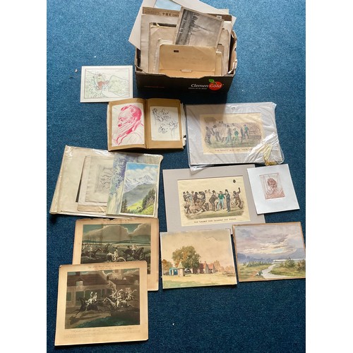 71 - ++ Withdrawn ++ TRAY CONTAINING A LARGE QUANTITY OF INTERESTING UNFRAMED PICTURES AND PRINTS, A ‘GLO... 