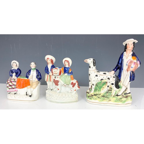 130 - STAFFORDSHIRE FIGURES  & MODELS INC BAND OF HOPE 35.5cm TALL, HIGHLAND JESS, GREYHOUND PEN HOLDERS E... 