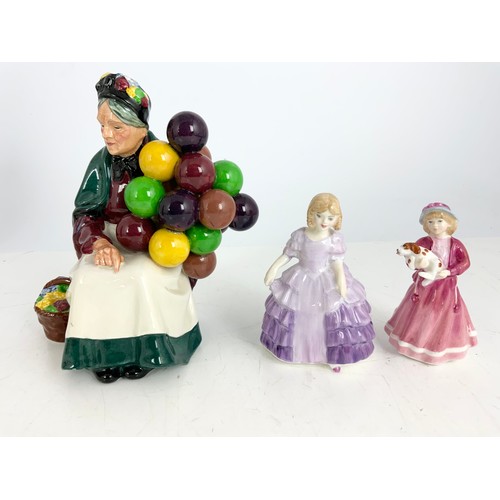 128 - VARIOUS FIGURES INCLUDING BESWICK HEREFORD BULL A/F, ROYAL DOULTON BALLOON LADY AND ROYAL WORCESTER ... 