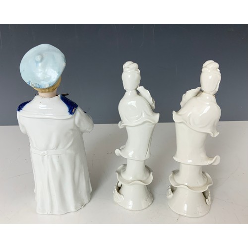 132 - NODDING FIGURE A/F, TWO BLANC DE CHINE FIGURES