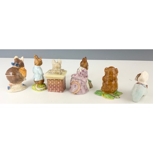 143 - BESWICK BEATRIX POTTER MODELS APPLEY DAPPLY, JOHNY TOWN MOUSE, TOM THUMB, HUNCA MUNCA SWEEPING, TIMM... 