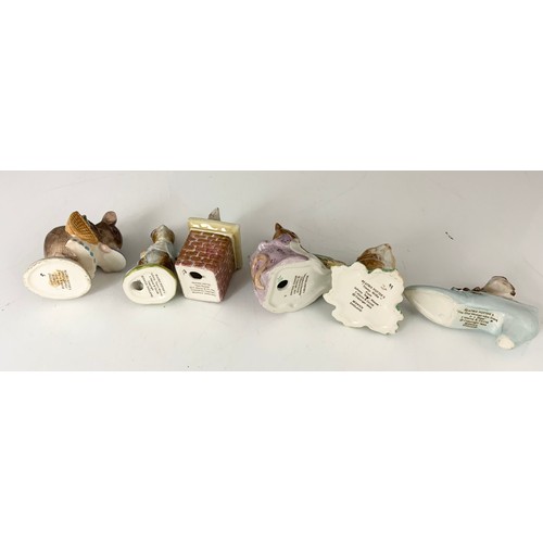 143 - BESWICK BEATRIX POTTER MODELS APPLEY DAPPLY, JOHNY TOWN MOUSE, TOM THUMB, HUNCA MUNCA SWEEPING, TIMM... 