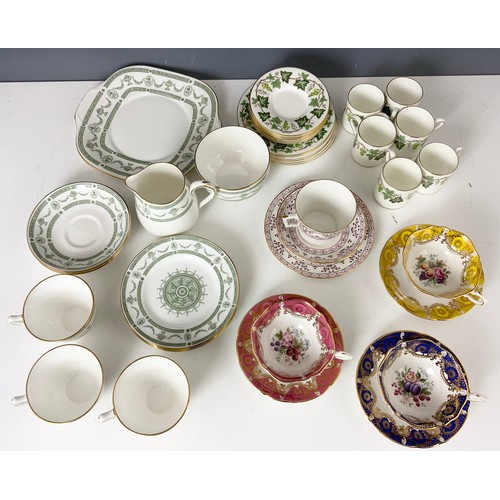 182 - 6 TRIOS VINTAGE WEDGWOOD SANTA CLARA, ROYAL CROWN DERBY 'BRITTANY' TRIO, SAUCER AF, CROWN STAFFORDSH... 