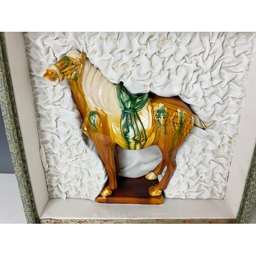 188 - BOXED ORIENTAL CERAMICS INCLUDING A POTTERY TANG HORSE  28.5cm TALL & A PAIR OF CRACKLE GLAZE LOTUS ... 